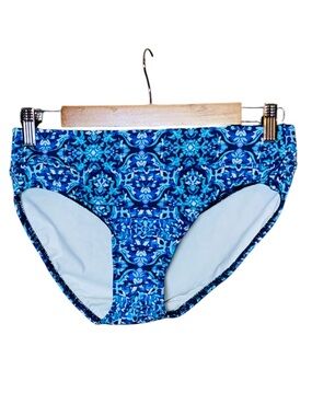 Lands End Blue Medallion Floral Boho Print Swim Bikini Bottom #540505